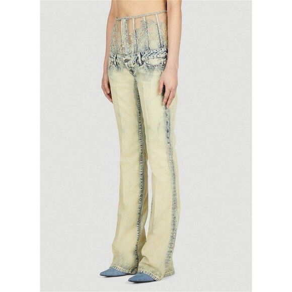 Diesel 1969 D-Ebbey-Fsc 068GP Jeans Slim Ivory W 24 Denim Corset Lace Bootcut - Picture 4 of 16